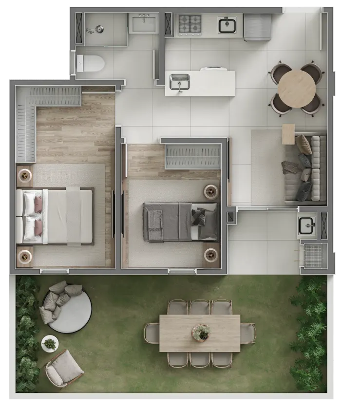 Gran Malltech – Residence · apartamento 2 dormitórios com garden (opção 2)