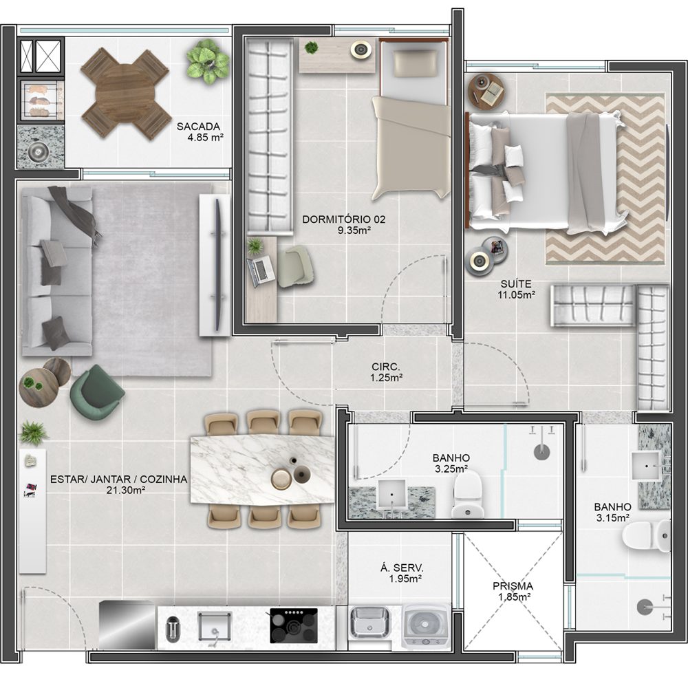 Planta 2 dormitórios