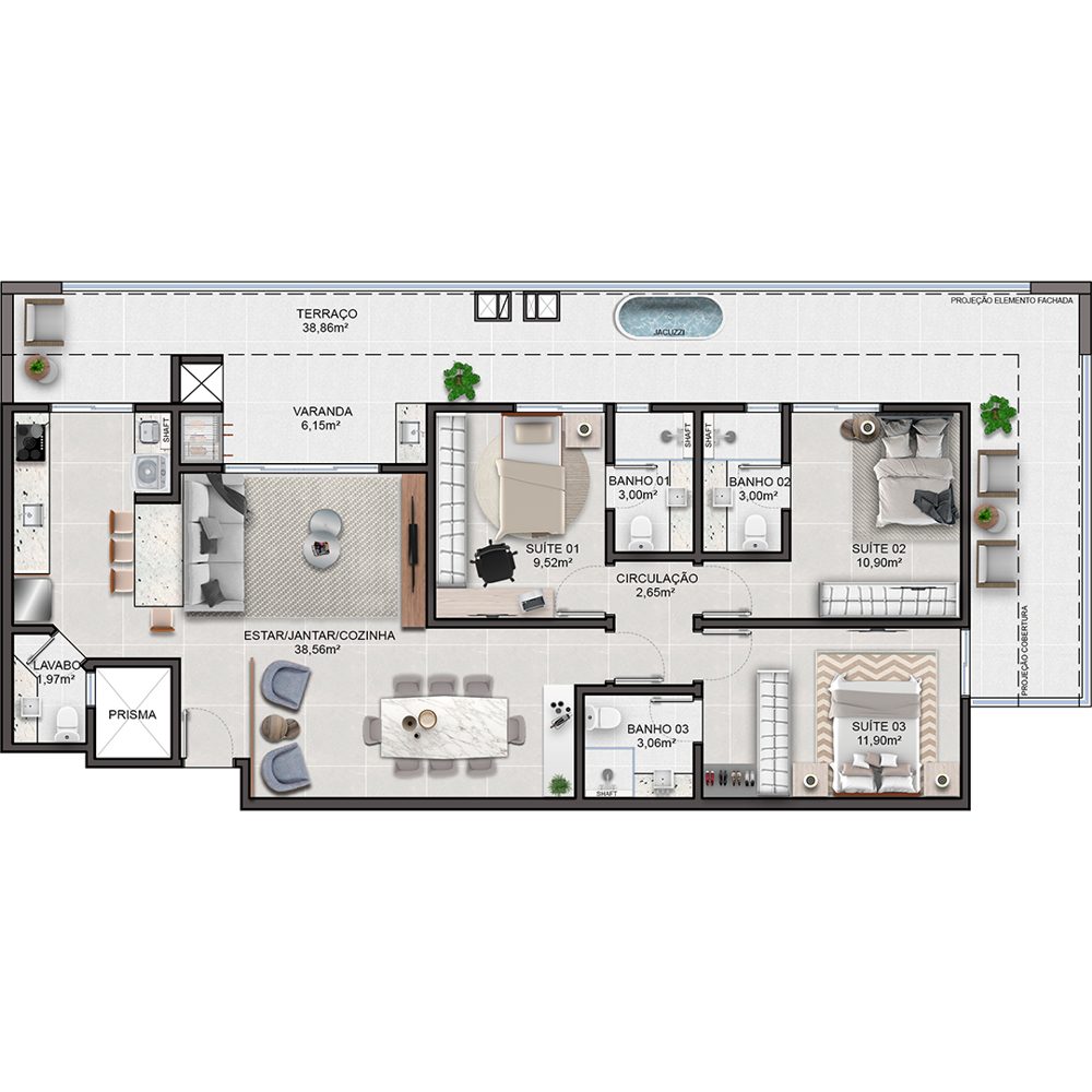 Planta Cobertura 3 suítes
