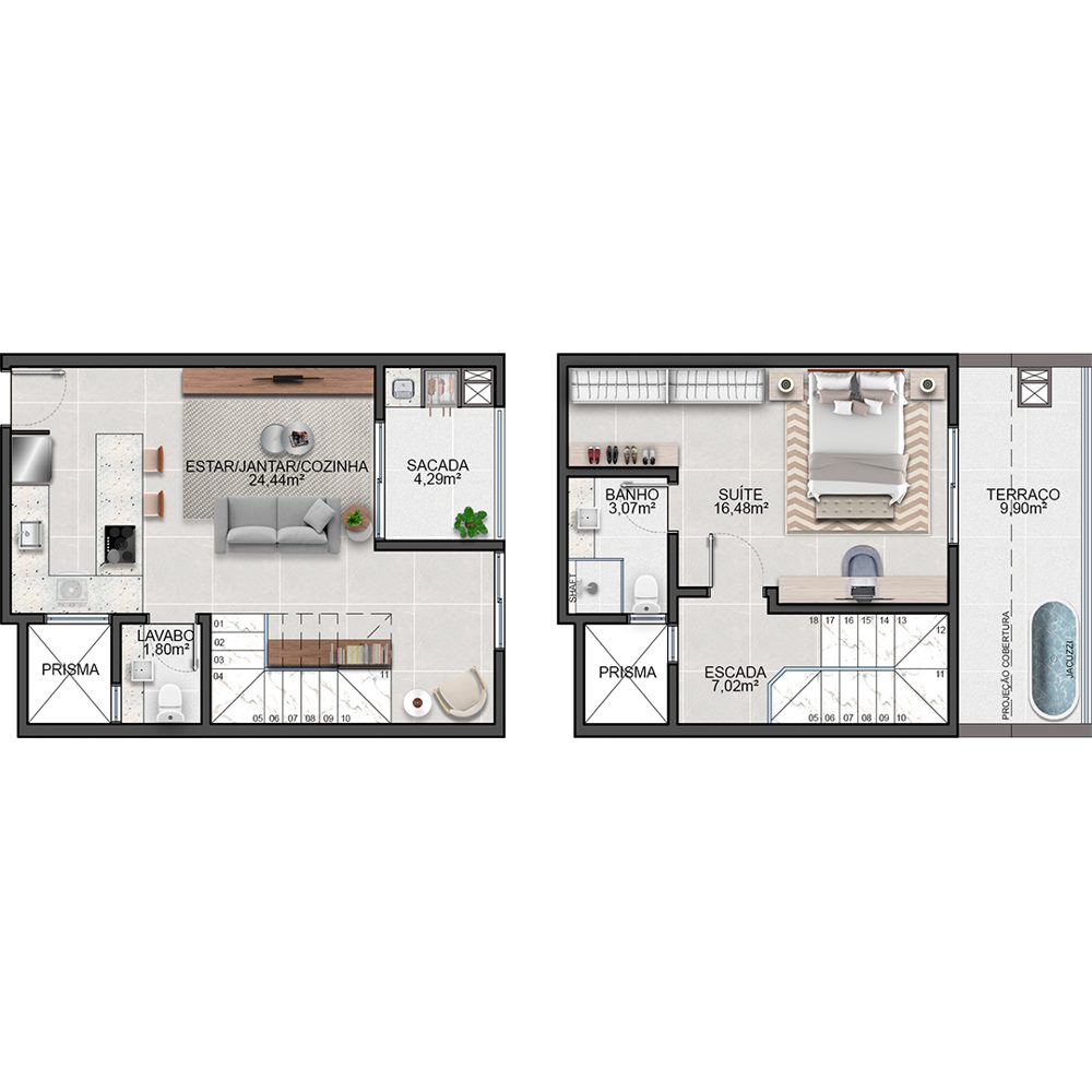 Planta Cobertura Duplex 1 dormitório