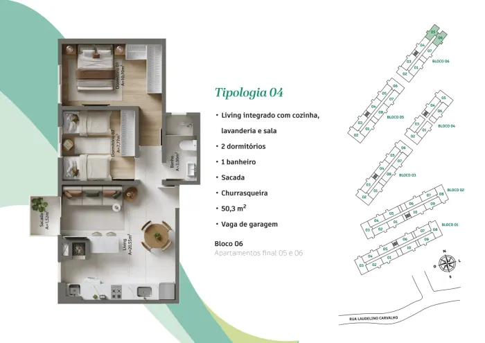 Visio Home – Tipologia 4 · 50,3 m² (2 dormitórios)