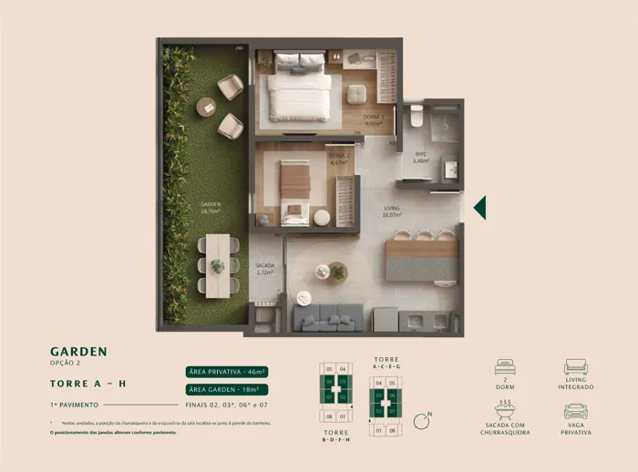Viva Serenità – Apartamento tipo 2 · 46 m²