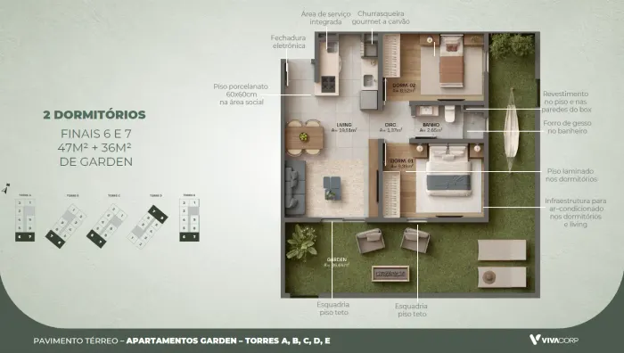 Viva Urban – Garden – finais 6 e 7 · 47 m² + 36 m² de garden