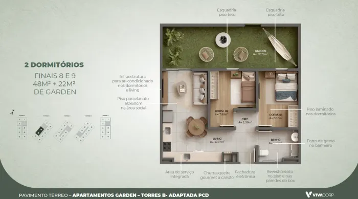 Viva Urban – Garden – finais 8 e 9 · 48 m² + 22 m² de garden